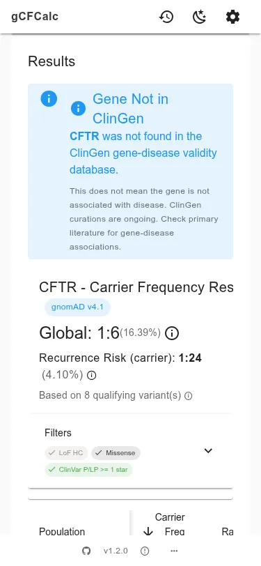 Calculator results displayed on a mobile device