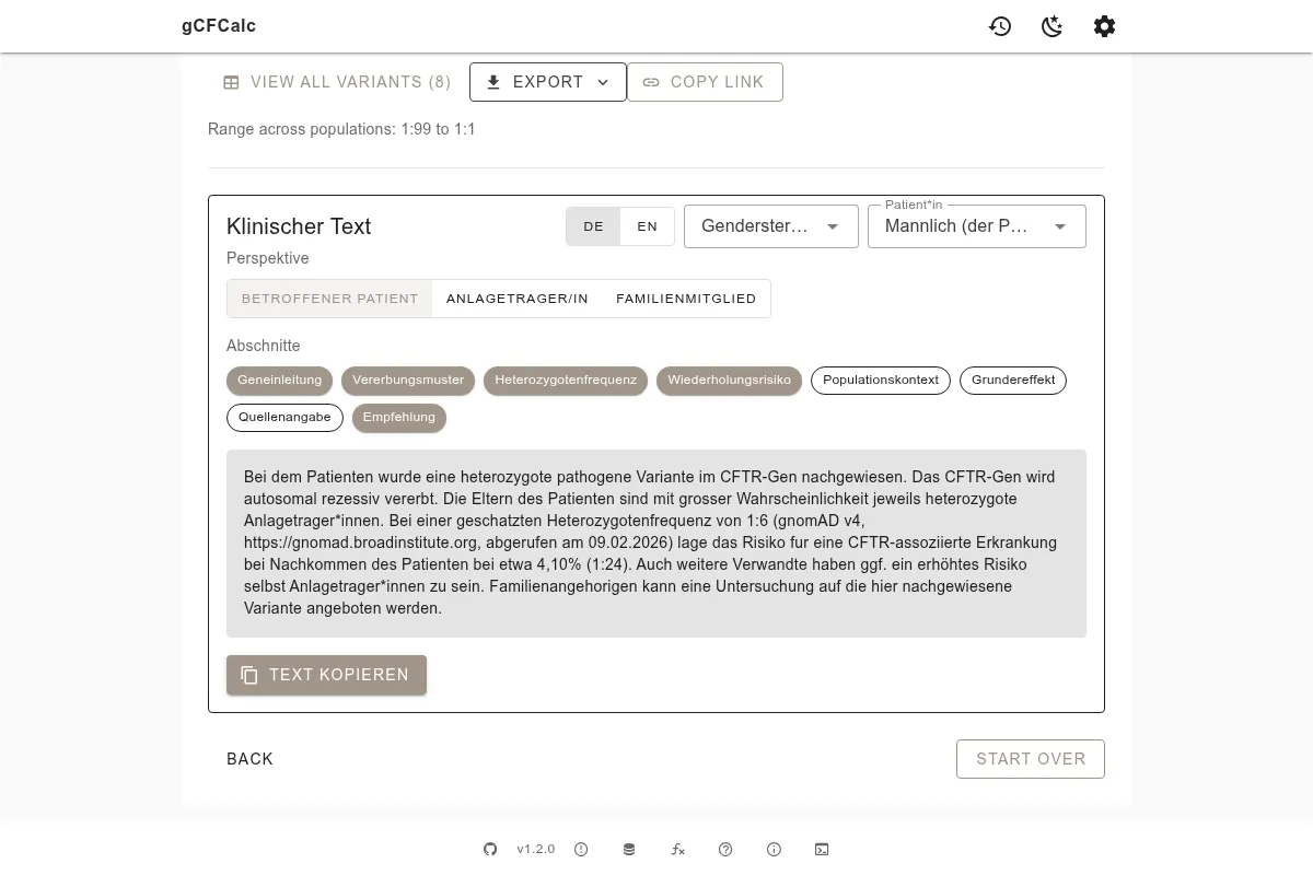 Generated text with all variables substituted and copy button visible